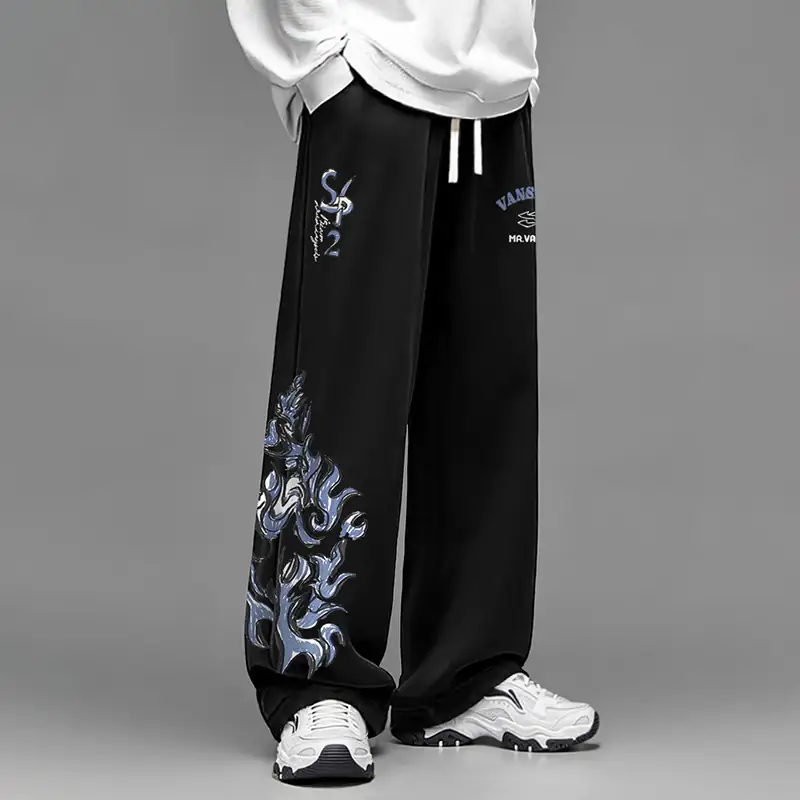 美式解构水洗迷彩牛仔裤男款重工星星印花高街宽松嘻哈长裤